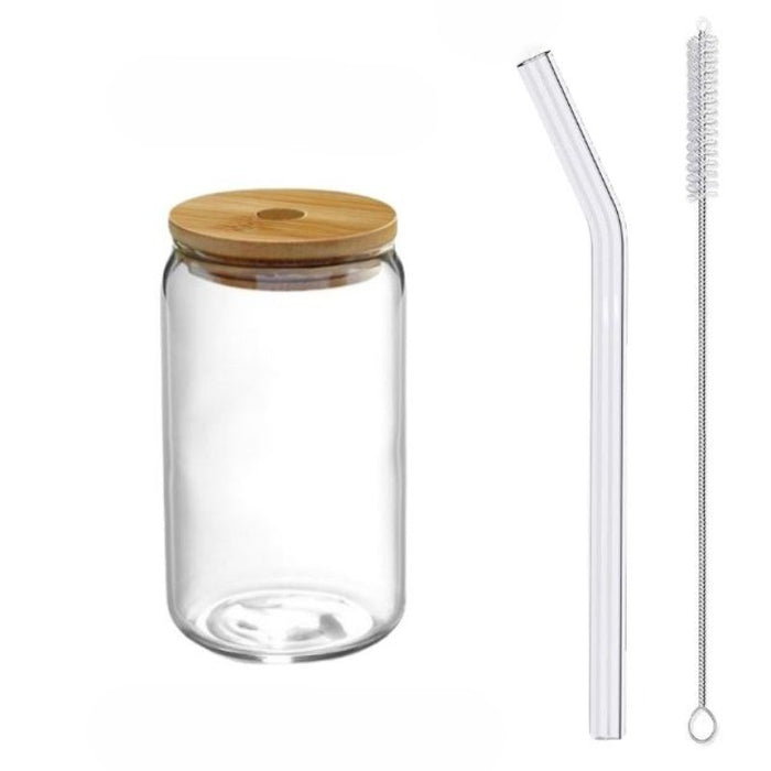 Transparent Bubble Glass Cup With Lid And Straw