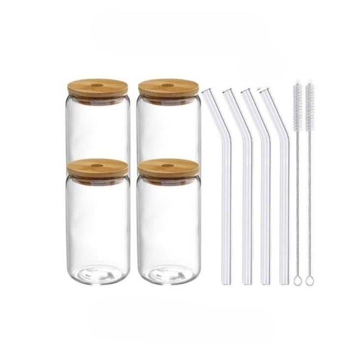 Transparent Bubble Glass Cup With Lid And Straw