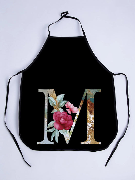 Floral And Letter Graphic Apron