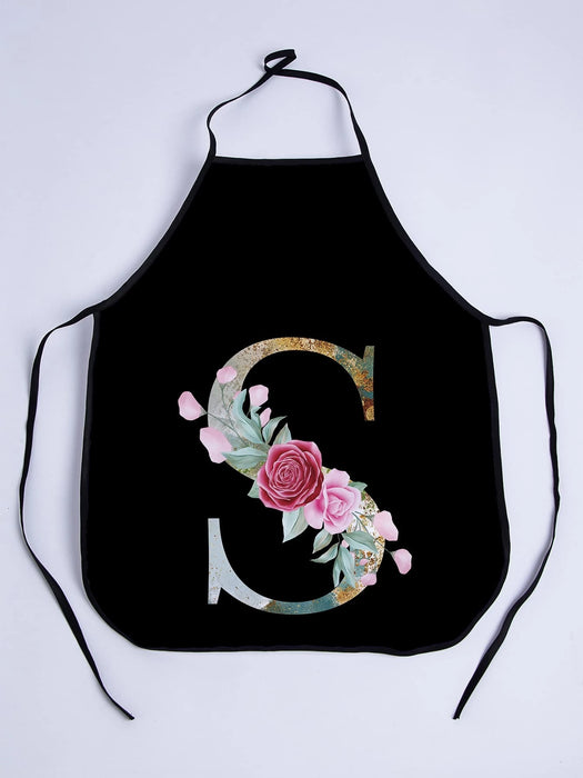 Floral And Letter Graphic Apron