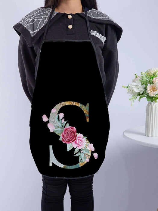 Floral And Letter Graphic Apron