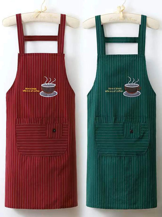 Set Of Two Coffee And Striped Printed Apron