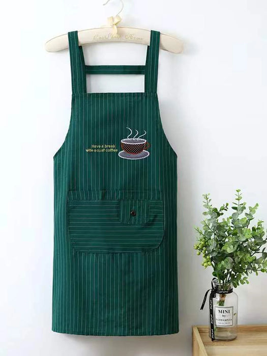 Set Of Two Coffee And Striped Printed Apron