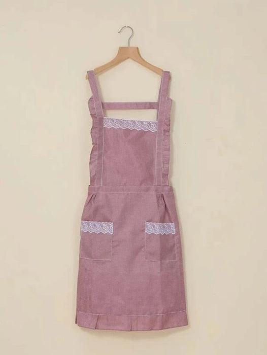 Plaid Pattern Lace Trim Apron