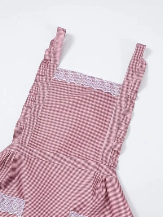 Plaid Pattern Lace Trim Apron