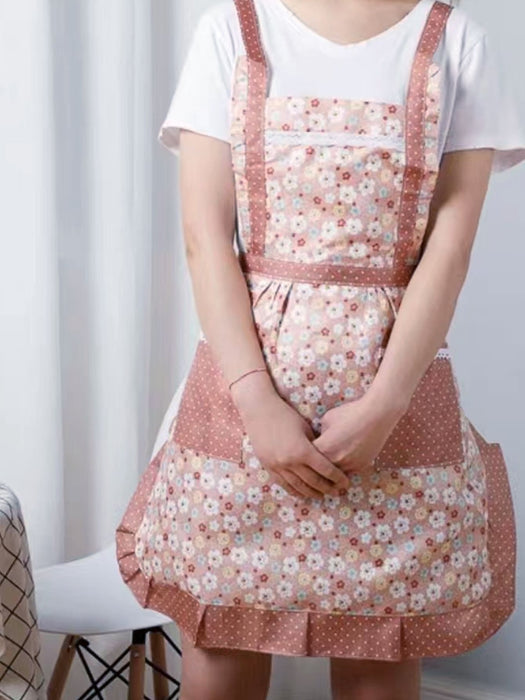 Plaid Pattern Lace Trim Apron