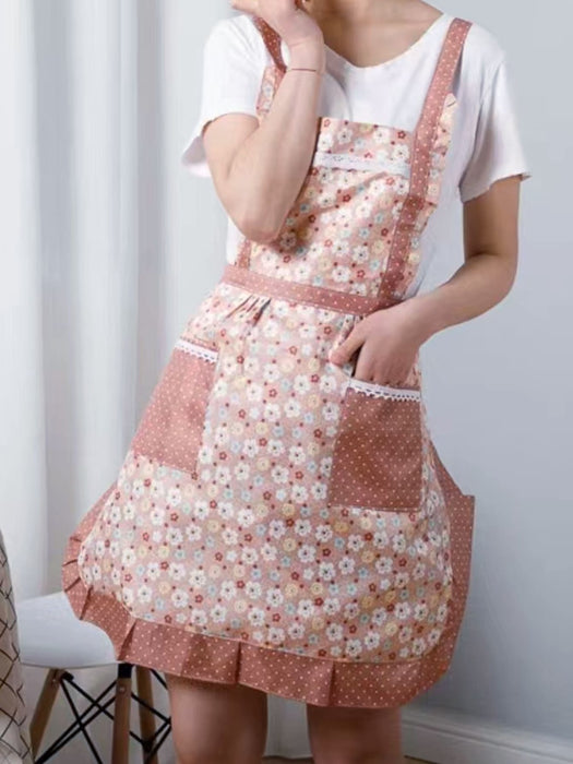 Plaid Pattern Lace Trim Apron