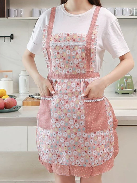 Plaid Pattern Lace Trim Apron