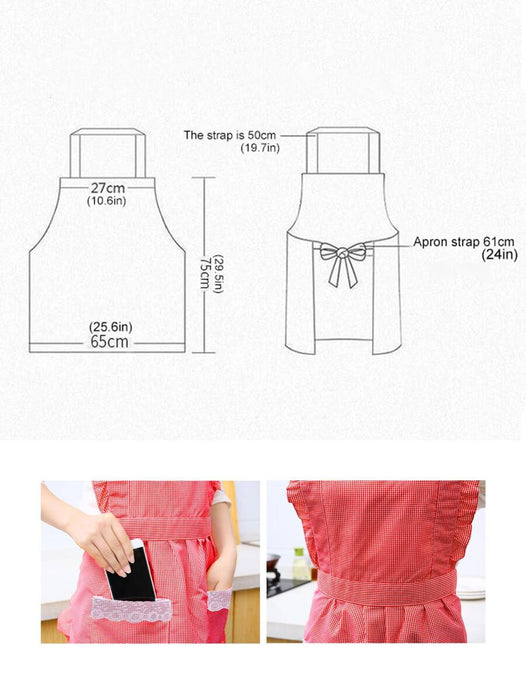 Plaid Pattern Lace Trim Apron