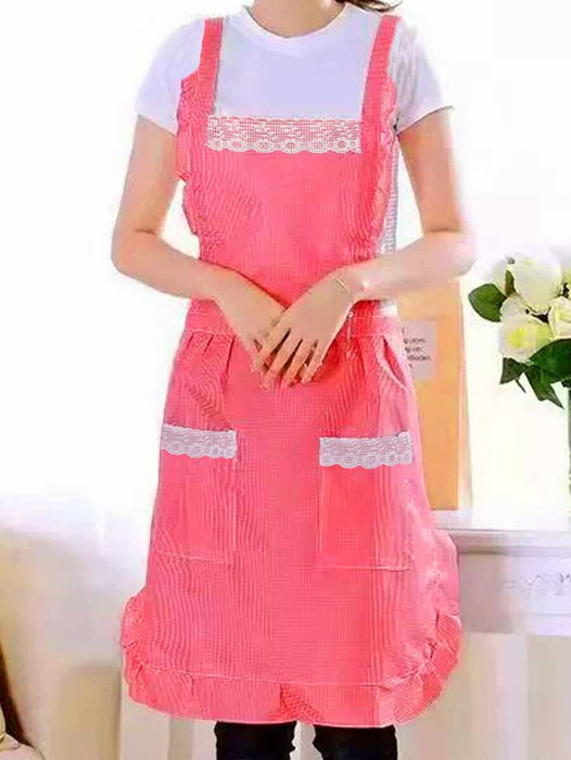 Plaid Pattern Lace Trim Apron