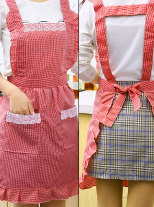 Plaid Pattern Lace Trim Apron