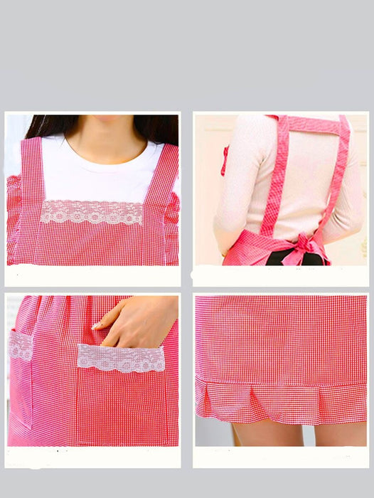 Plaid Pattern Lace Trim Apron