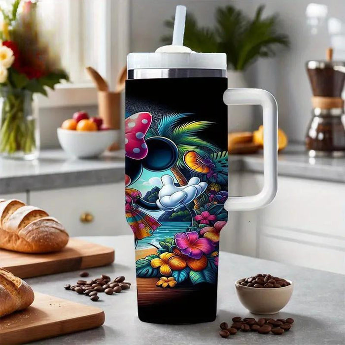 40oz Mickey And Minnie Insulated Tumbler With Lid And Straw