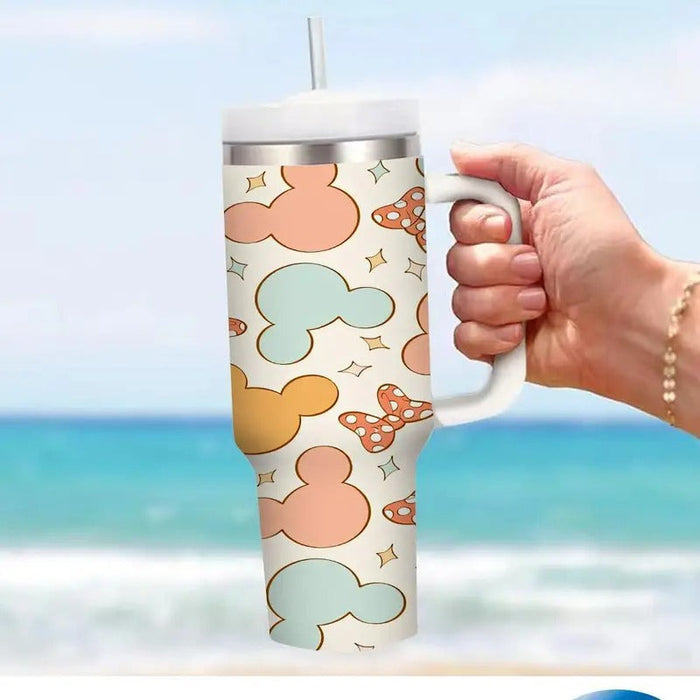 Mickey And Minnie Pattern Insulated 40oz Tumbler With Handle