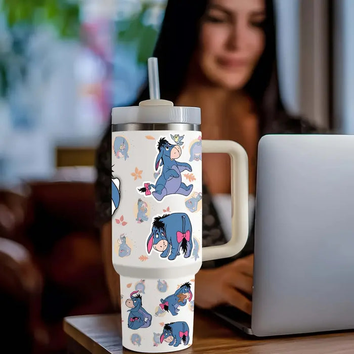 Eeyore Themed 40oz Stainless Steel Tumbler With Handle