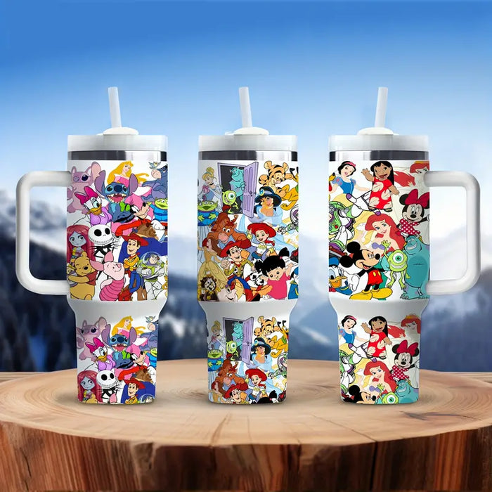 40oz Handle Tumbler With Cartoon Character Pattern