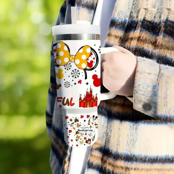 Autumn Themed 40oz Insulated Tumbler With Lid And Straw