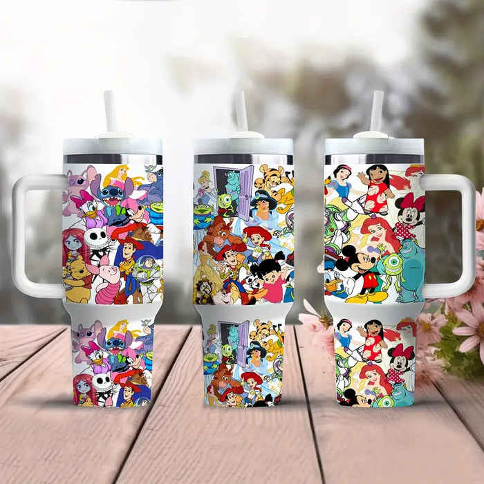 40oz Handle Tumbler With Cartoon Character Pattern