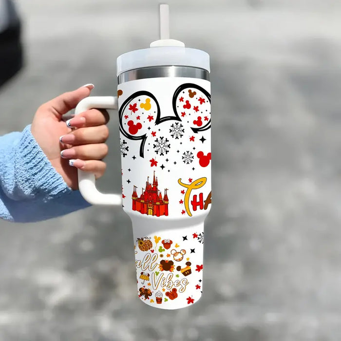 Autumn Themed 40oz Insulated Tumbler With Lid And Straw