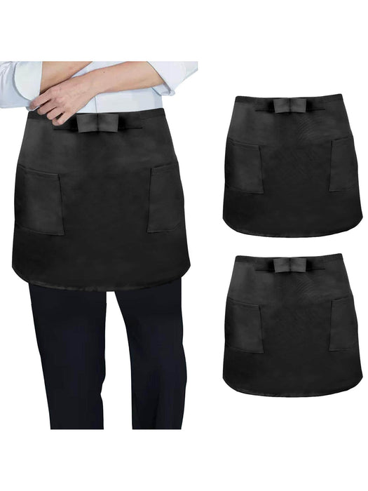 Short Apron With Bow Tie And Double Pocket