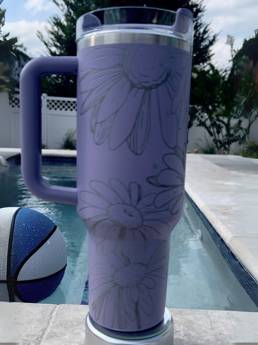 40 Oz Floral Themed Stainless Steel Tumbler With Handle