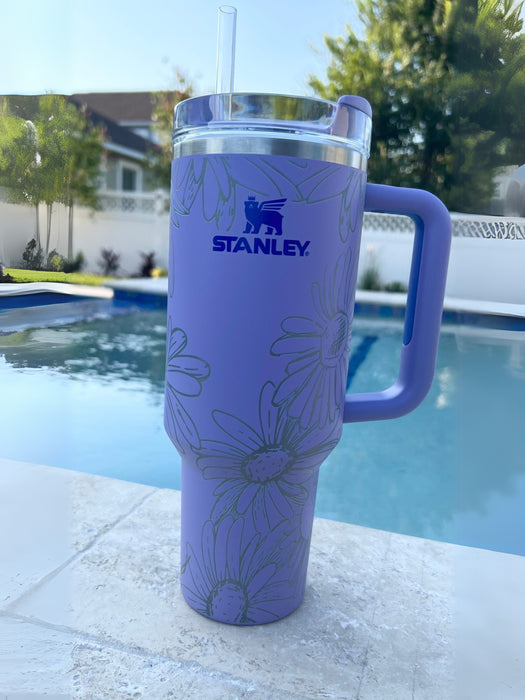 40 Oz Floral Themed Stainless Steel Tumbler With Handle