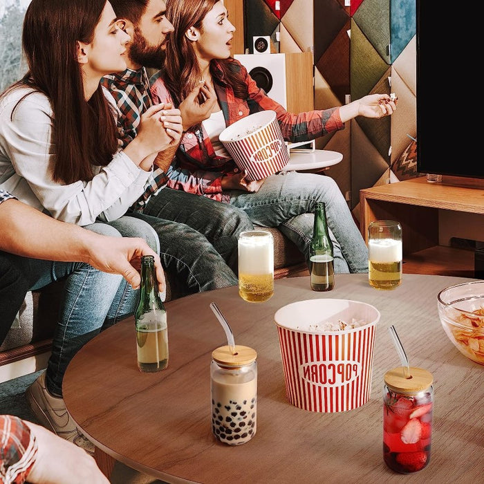 Drinking Glasses With Bamboo Lids And Glass Straw