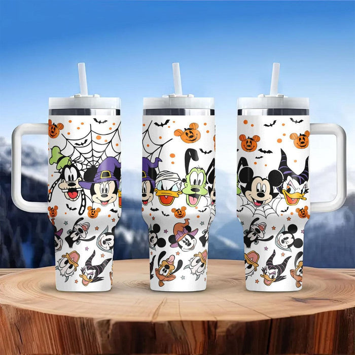 Cartoon Characters Printed Tumbler With Lid And Straw