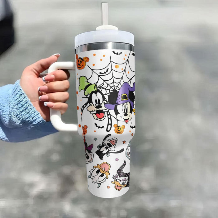 Cartoon Characters Printed Tumbler With Lid And Straw