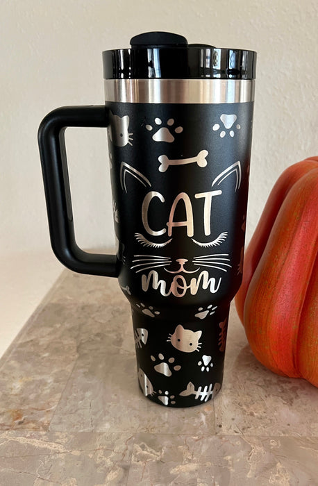 Cat Themed 40oz Stainless Steel Tumbler