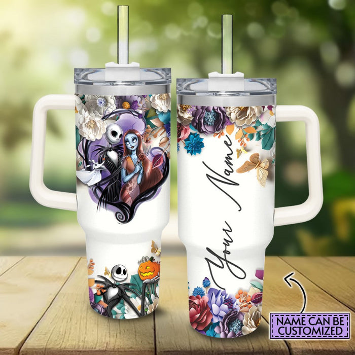 Custom Name Jack Skellington 3D Flower Tumbler