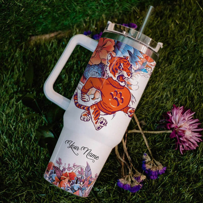 Custom Name Tigers Mascot Floral Design Tumbler