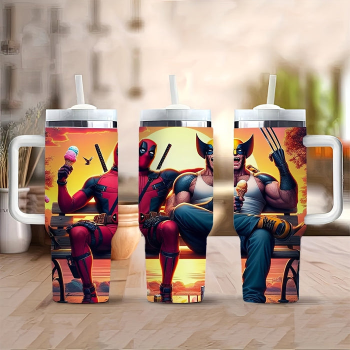 Deadpool And Wolverine Tumbler With Lid And Straw