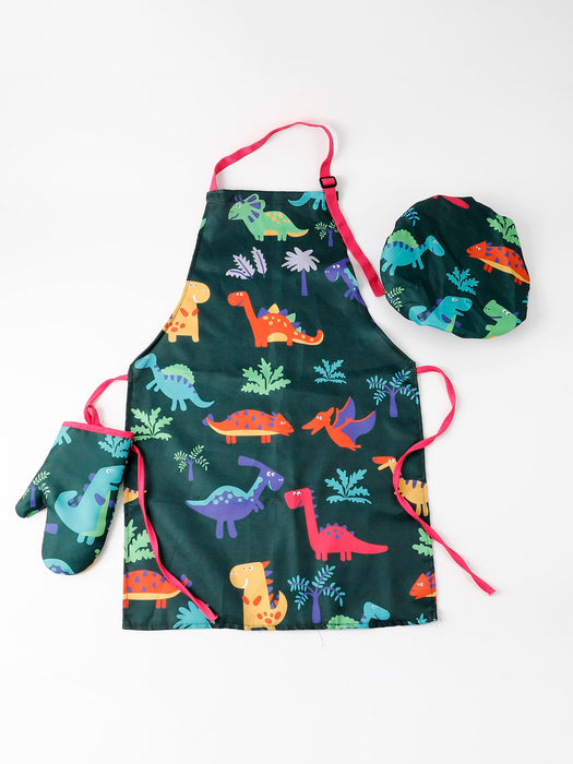 Dinosaur Print Apron With Hat And Oven Mitt