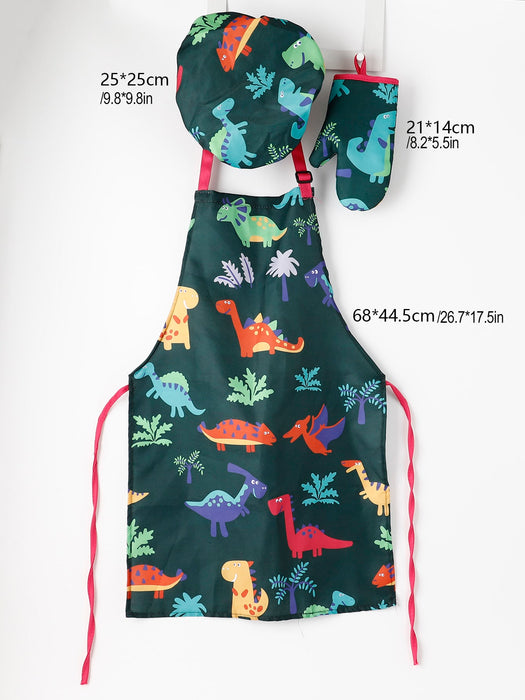 Dinosaur Print Apron With Hat And Oven Mitt