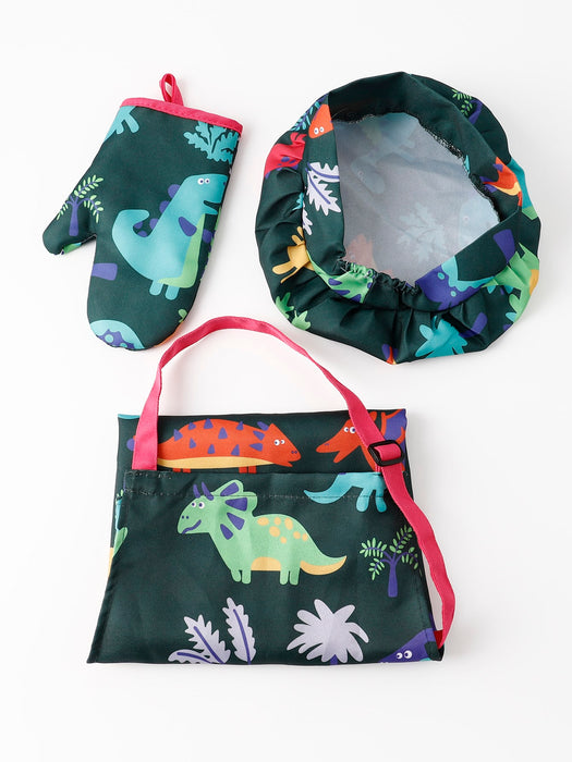 Dinosaur Print Apron With Hat And Oven Mitt