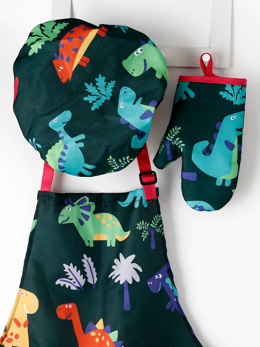 Dinosaur Print Apron With Hat And Oven Mitt