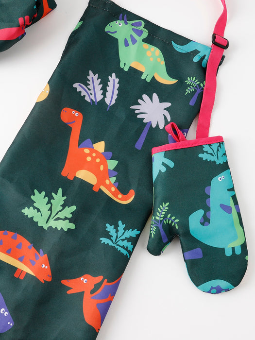 Dinosaur Print Apron With Hat And Oven Mitt