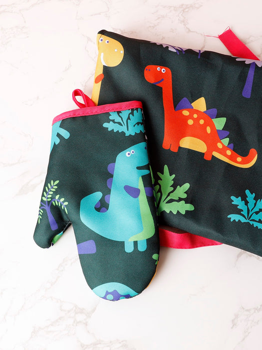 Dinosaur Print Apron With Hat And Oven Mitt