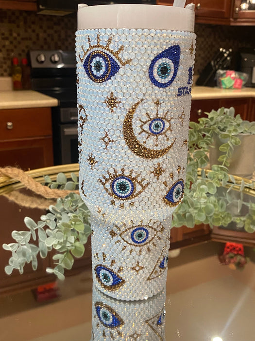 40 Oz Opal Evil Eye Bling Tumbler