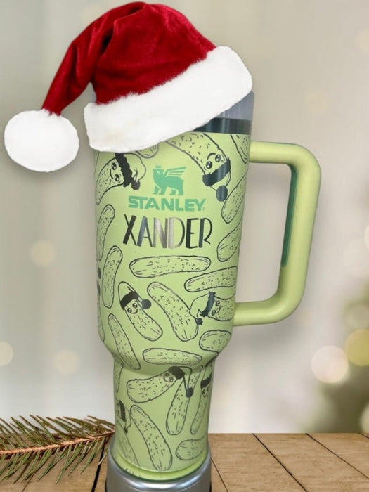 Holiday Pickle Themed Tumbler With Handle