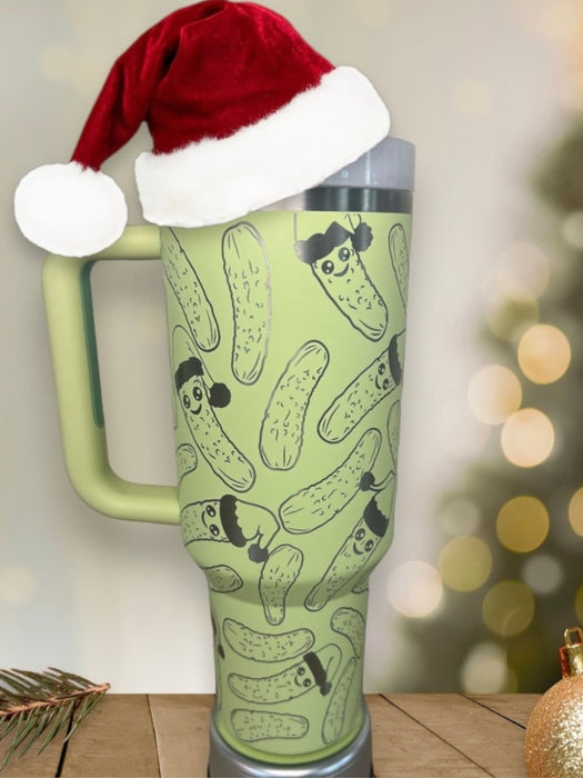 Holiday Pickle Themed Tumbler With Handle