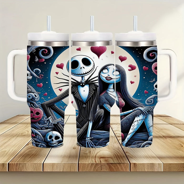 Jack And Sally Insulated Tumbler With Lid And Straw