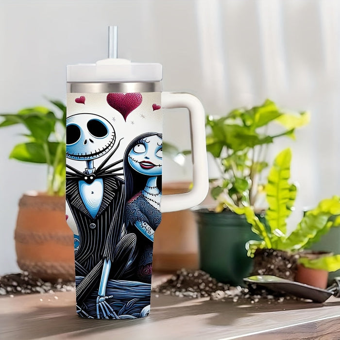 Jack And Sally Insulated Tumbler With Lid And Straw