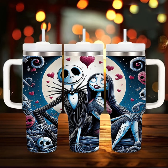 Jack And Sally Insulated Tumbler With Lid And Straw