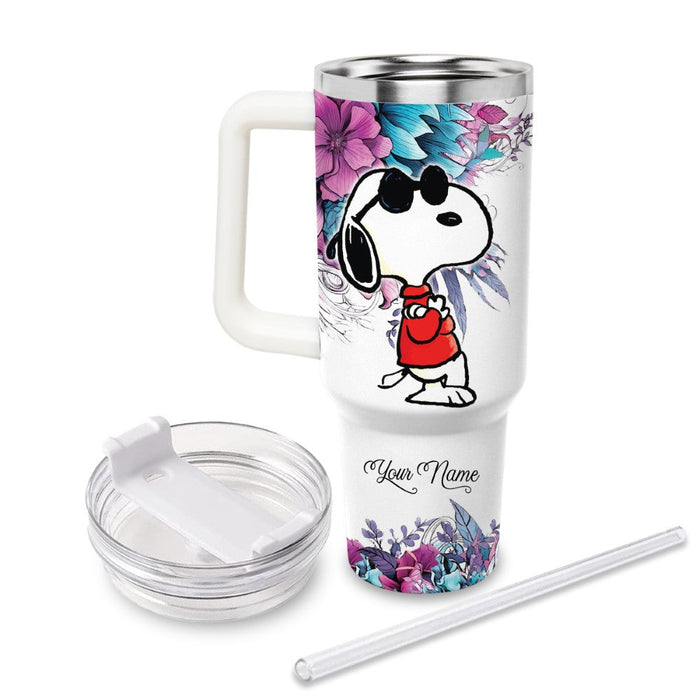 Just A Girl Snoopy Flower Custom Name Tumbler With Handle