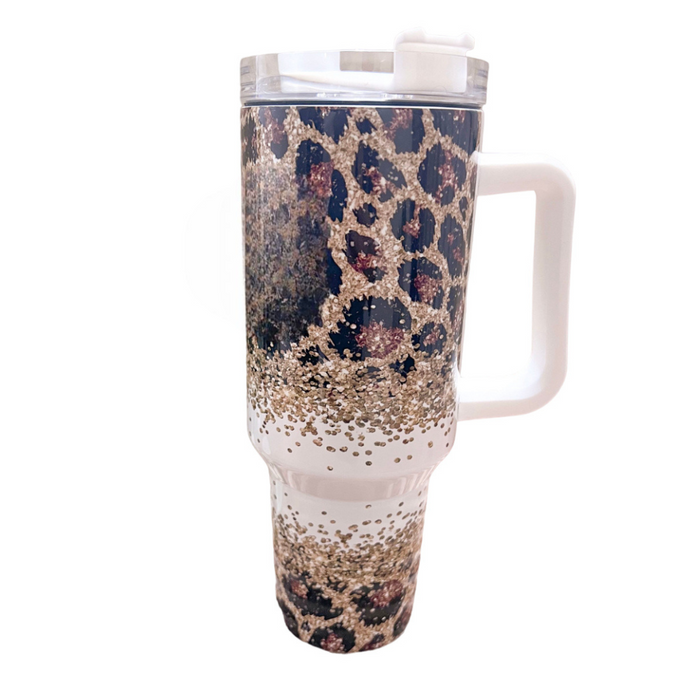 Glitter Leopard 40 oz Travel Tumbler Mug