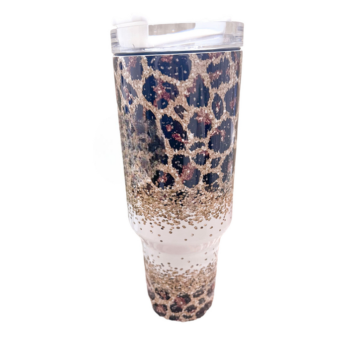 Glitter Leopard 40 oz Travel Tumbler Mug