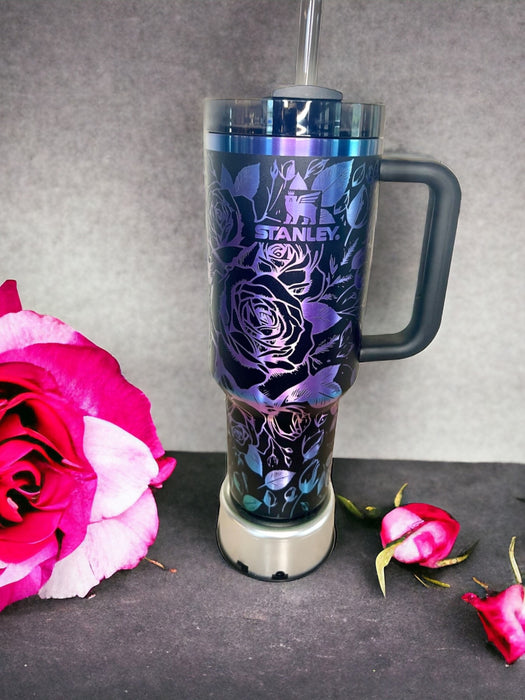 Personalized Floral Design 40 Oz Insulated Tumbler With Handle