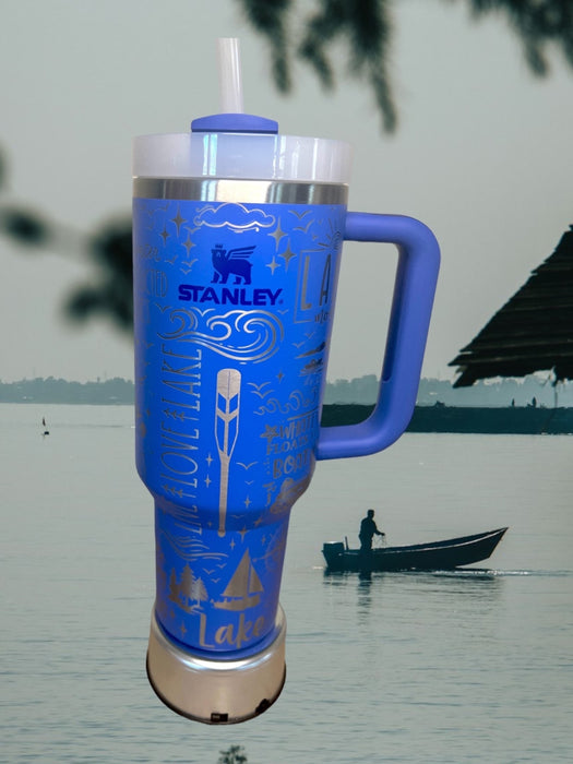 Personalized Lake And Boat Artwork Designed 40 Oz Insulated Tumbler